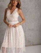 allyson Rochie Plisată Bej deschis cu bretele cu model decorativ și fermoar Mirilla