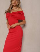 allyson Rochie Roșie Cambrată cu Fundă Tip Spaniolă cu Croială mulată Paladwena