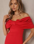 allyson Rochie Roșie Cambrată cu Fundă Tip Spaniolă cu Croială mulată Paladwena