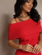 allyson Rochie roșie cloș cu bretele cu decolteu răsfrânt Jenavitia