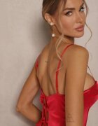 allyson Rochie Roșie cu bretele cu croială evazată și cu legătură la spate Katirione