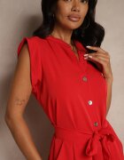 allyson Rochie Roșie cu Centură Tip cămașă Croi Evazat Mavoselle