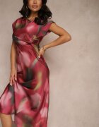 allyson Rochie Roșie cu croială evazată cu încrețituri cu imprimeu abstract Tilloreta