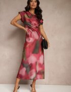 allyson Rochie Roșie cu croială evazată cu încrețituri cu imprimeu abstract Tilloreta