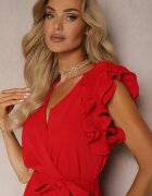 allyson Rochie Roșie Petrecută cu elastic în talie și curea din material Ornată cu volane Tiamatalia