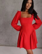 allyson Rochie Roșie Tip corset cu fustă clos și mâneci largi Legată la spate Enariel