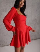 allyson Rochie Roșie Tip corset cu fustă clos și mâneci largi Legată la spate Enariel