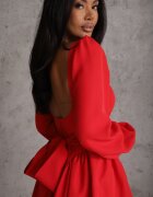 allyson Rochie Roșie Tip corset cu fustă clos și mâneci largi Legată la spate Enariel