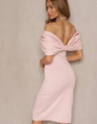 allyson Rochie Roz Cambrată cu Fundă Stil Carmen cu Croi Mulat Paladwena