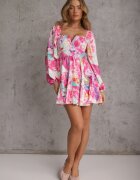 allyson Rochie Roz Cloș Florală cu Decolteu Pătrat Averla