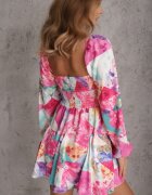 allyson Rochie Roz Cloș Florală cu Decolteu Pătrat Averla