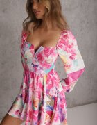 allyson Rochie Roz Cloș Florală cu Decolteu Pătrat Averla
