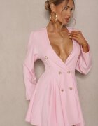allyson Rochie Roz Cloș tip Sacou cu nasturi decorativi Florlio