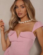 allyson Rochie Roz cu croială evazată pe bretele cu decolteu decorativ Salaviel