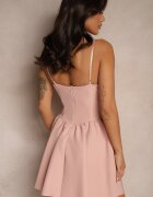 allyson Rochie Roz Evazată cu Top tip Corset cu Bretele Leannith