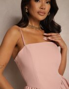 allyson Rochie Roz Evazată cu Top tip Corset cu Bretele Leannith