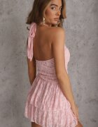 allyson Rochie Roz Halter cu dantelă decorată cu nasturi metalici Corrarea