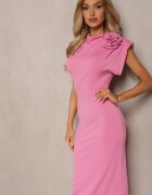 allyson Rochie Roz Mulată Midi cu Floare sub formă de Broșă Olivetta
