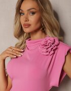 allyson Rochie Roz Mulată Midi cu Floare sub formă de Broșă Olivetta