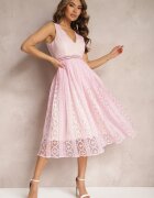 allyson Rochie Roz Plisată cu Bretele cu Model Decorativ și Fermoar Mirilla