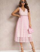 allyson Rochie Roz Plisată cu Bretele cu Model Decorativ și Fermoar Mirilla