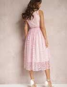 allyson Rochie Roz Plisată cu Bretele cu Model Decorativ și Fermoar Mirilla