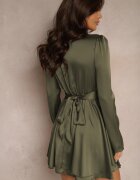 allyson Rochie Satinată Verde Mini cu volane și curea la spate în talie Catriona
