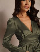 allyson Rochie Satinată Verde Mini cu volane și curea la spate în talie Catriona