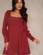 allyson Rochie Scurtă Bordeaux cu Decolteu Pătrat în Croială Cloș Enadis