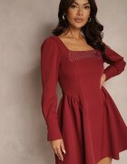 allyson Rochie Scurtă Bordeaux cu Decolteu Pătrat în Croială Cloș Enadis