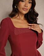 allyson Rochie Scurtă Bordeaux cu Decolteu Pătrat în Croială Cloș Enadis