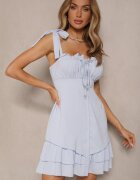 allyson Rochie Taliată Albastră în Stil Rustic Împodobită cu Volane și cu Șnur Varkio