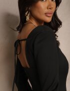 allyson Rochie Tip creion Neagră cu Legătură Elegantă și Imitație de Buzunare Tillamera