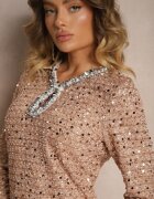 allyson Rochie tip cutie Bej-Auriu Decorată cu paiete Sewiella