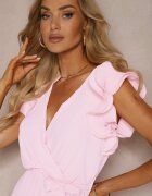 allyson Rochie Tip plic Roz deschis cu elastic în talie și curea din material decorată cu volane Tiamatalia