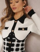 allyson Rochie tip pulover Negru-Alb Cambrată cu nasturi Odliale