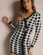 allyson Rochie tricotată gri deschis cu model geometric cu fir metalic Enoto