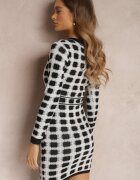 allyson Rochie tricotată gri deschis cu model geometric cu fir metalic Enoto