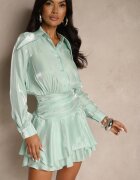 allyson Rochie verde deschis de viscoză stil cămașă cu volane Lioelle