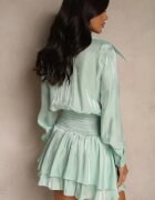 allyson Rochie verde deschis de viscoză stil cămașă cu volane Lioelle