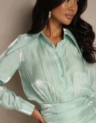 allyson Rochie verde deschis de viscoză stil cămașă cu volane Lioelle