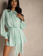 allyson Rochie Verde din Viscoză cu Volan și Legătură Finlio
