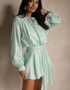 allyson Rochie Verde din Viscoză cu Volan și Legătură Finlio