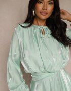 allyson Rochie Verde din Viscoză cu Volan și Legătură Finlio