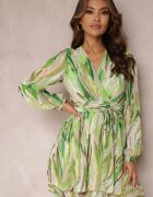 allyson Rochie Verde petrecută Breyera Mini cu cordon decorativ și mânecă lungă