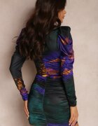 allyson Rochie Verde-Violet Tie-Dye cu Mânecă Bufantă Arona