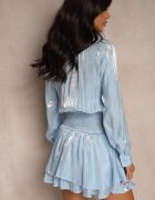 allyson Rochie viscoză albastră stil cămașă cu volane Lioelle