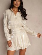 allyson Rochie viscoză bej cu croială tip cămașă cu volane Lioelle