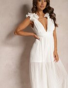 allyson Salopetă Albă Cambrată De Cocktail Cu Picioare Largi Decorată Cu Volane Gealfrea