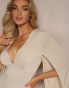 allyson Salopetă Bej Cambrată cu Mâneci Cloș și Decolteu Adânc Andrika